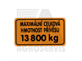 Šítek hmotnost přívěsu 13800 kg