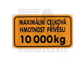 Štítek hmotnosti přívěsu 10000kg